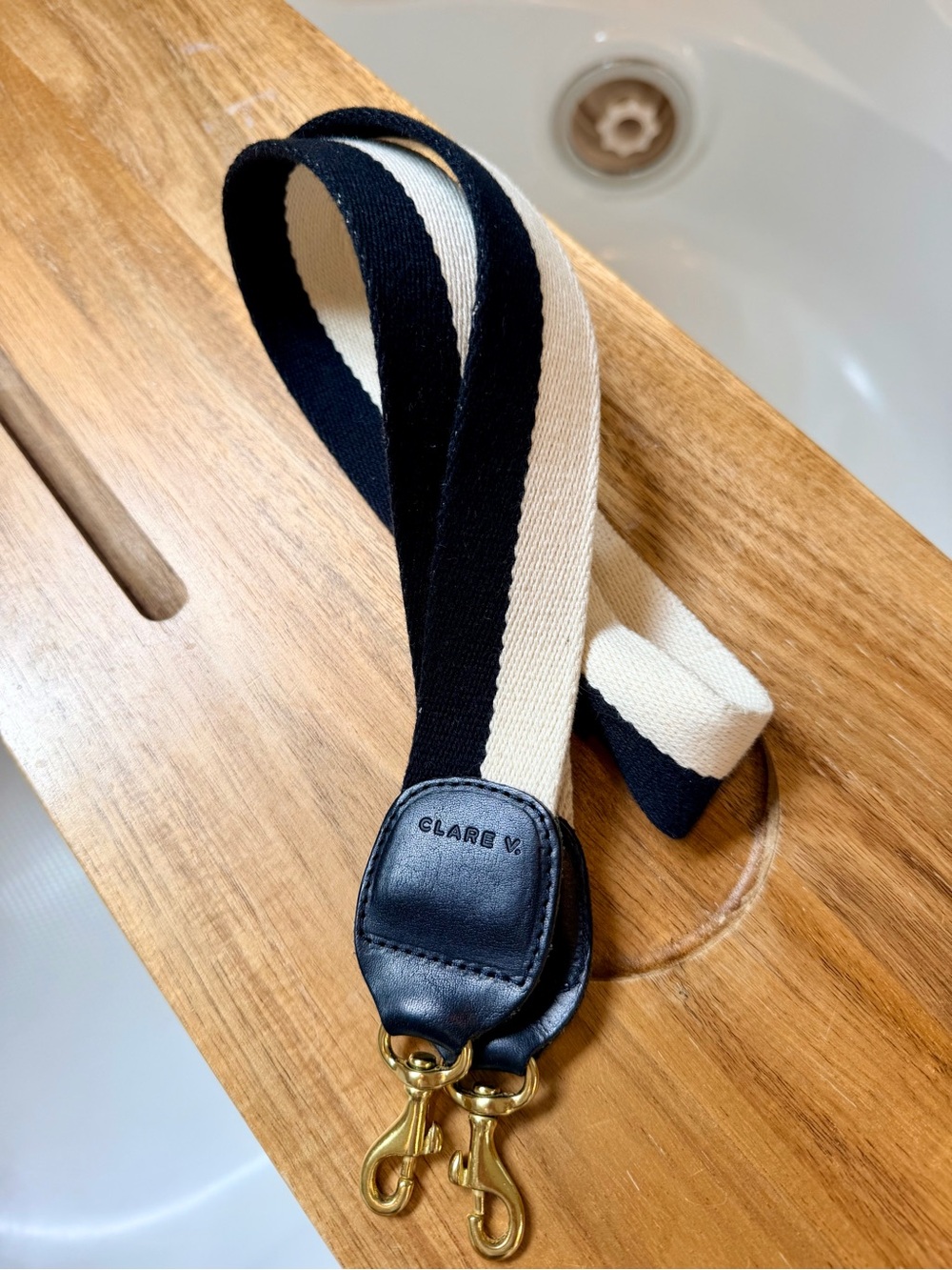 Clare V Long Crossbody Strap - Black & White - Picture 3 of 3